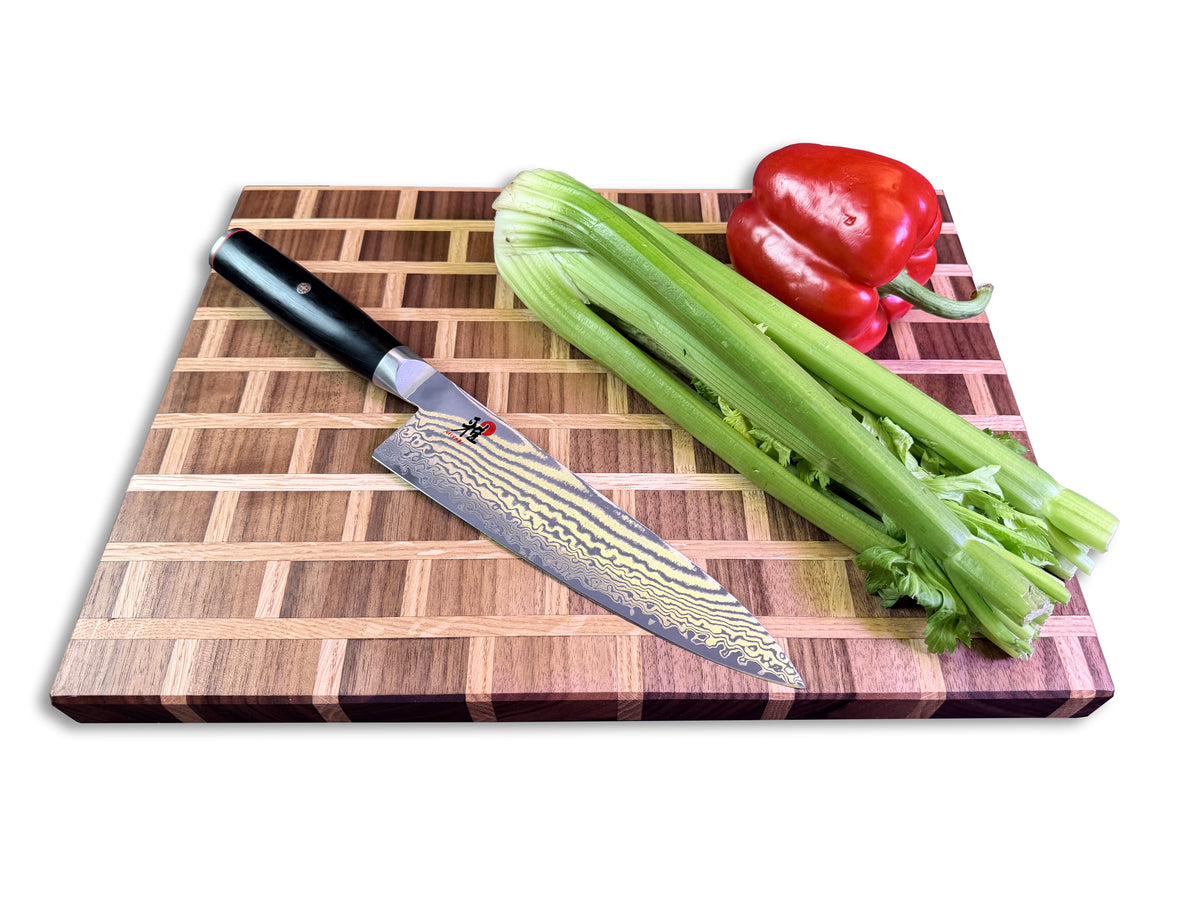 Walnut and White Oak Edge Grain Brick Pattern Cutting Board