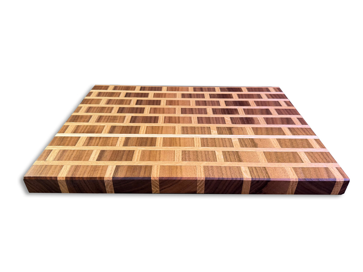 Walnut and White Oak Edge Grain Brick Pattern Cutting Board