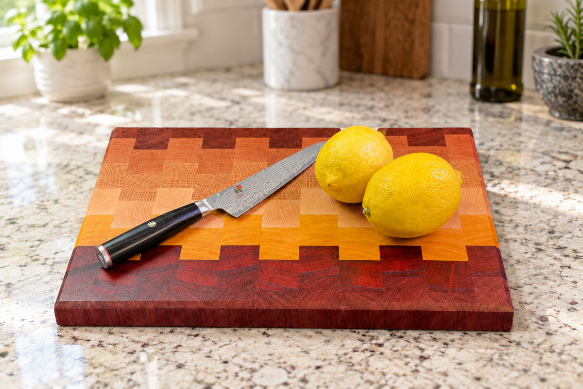 Ombre cutting board on light granite