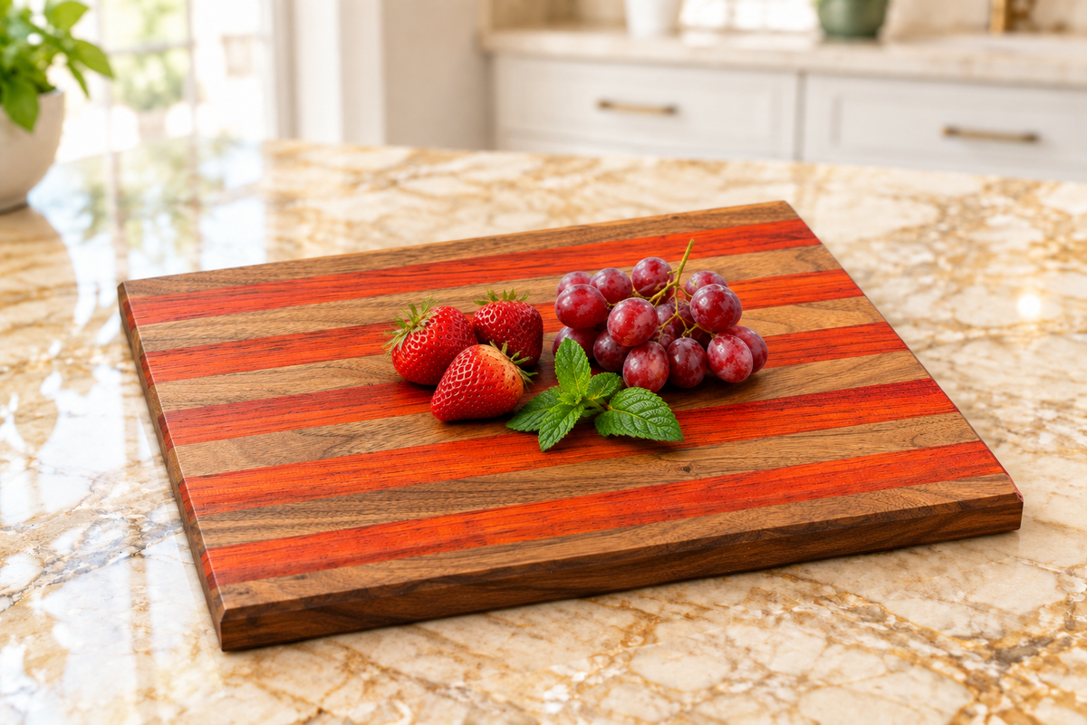 Padauk Walnut Board Horizontal Stripes Minimal Fruit Lifestyle