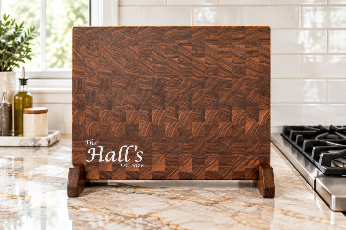 Walnut Board in Stand Hall's Epoxy Correct Placement Gas Stove Quartzite