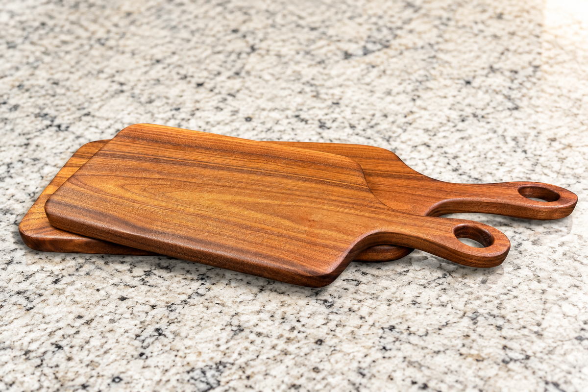 Walnut Charcuterie Board Pair on Granite