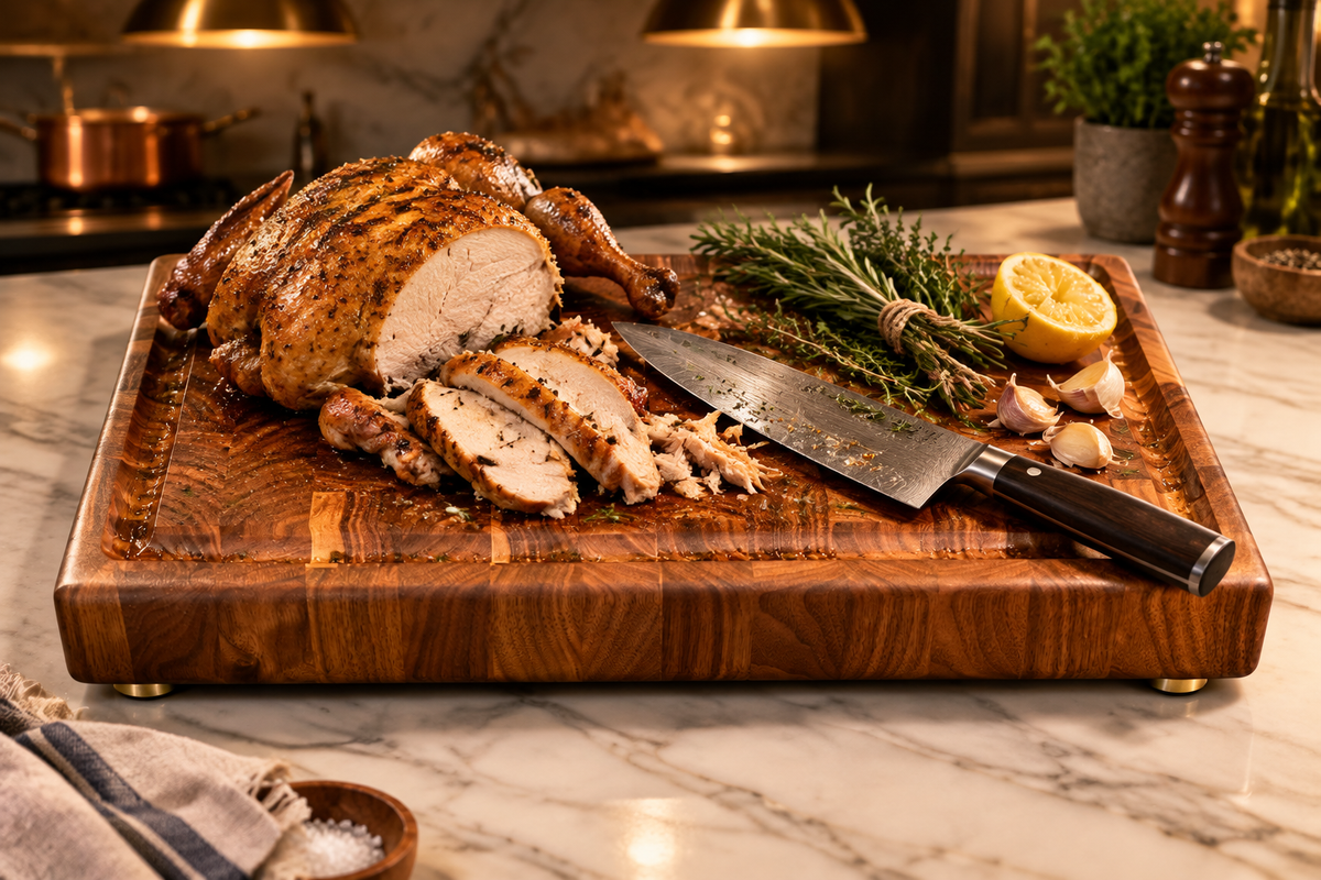 Walnut End Grain Butcher Block Lifestyle Carving Scene