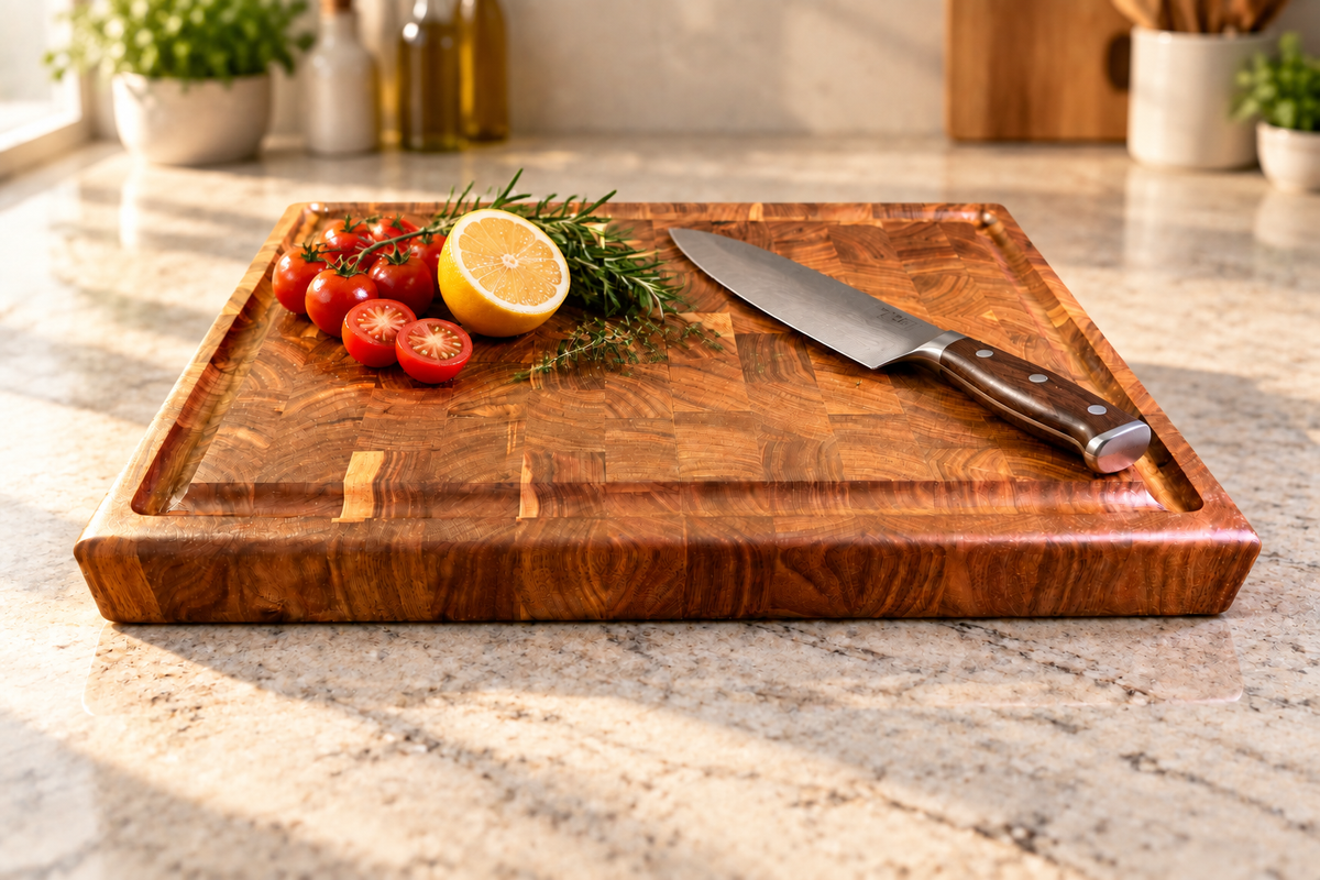 Walnut End Grain Cutting Board on Light Granite