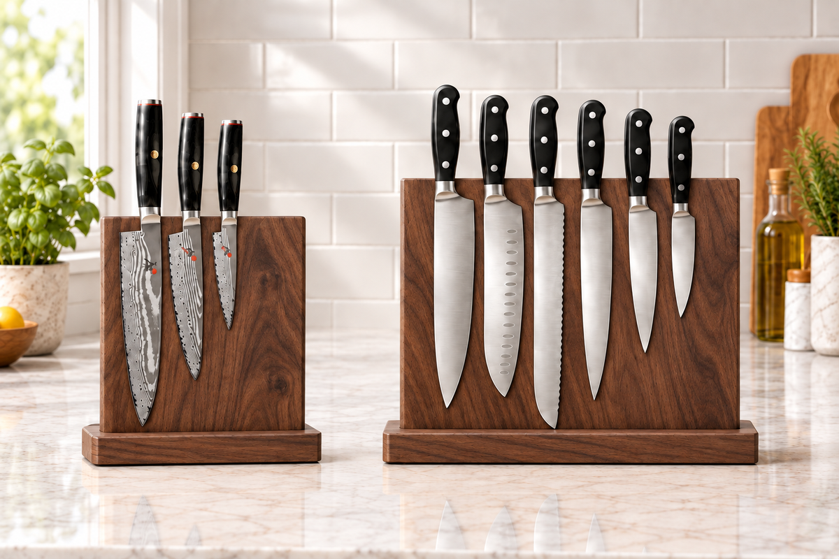 Walnut freestanding magnetic knife blocks