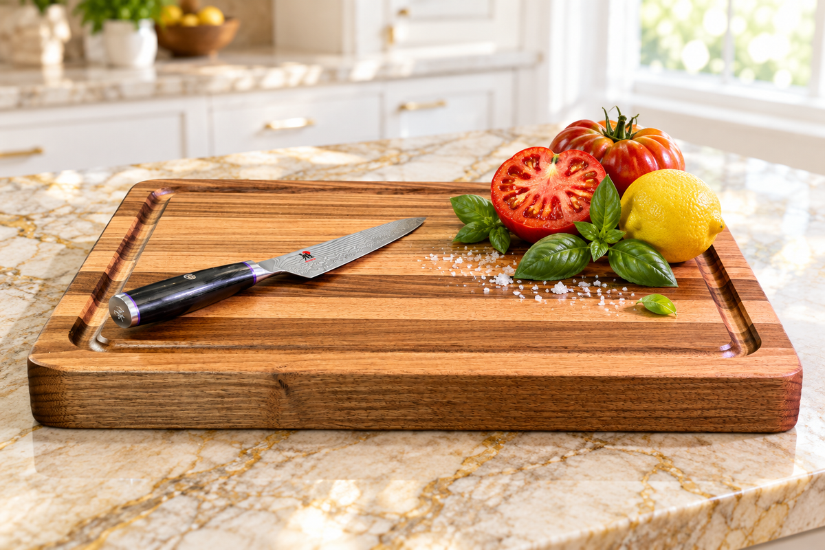 Walnut Striped Board Lifestyle Quartzite Miyabi Knife