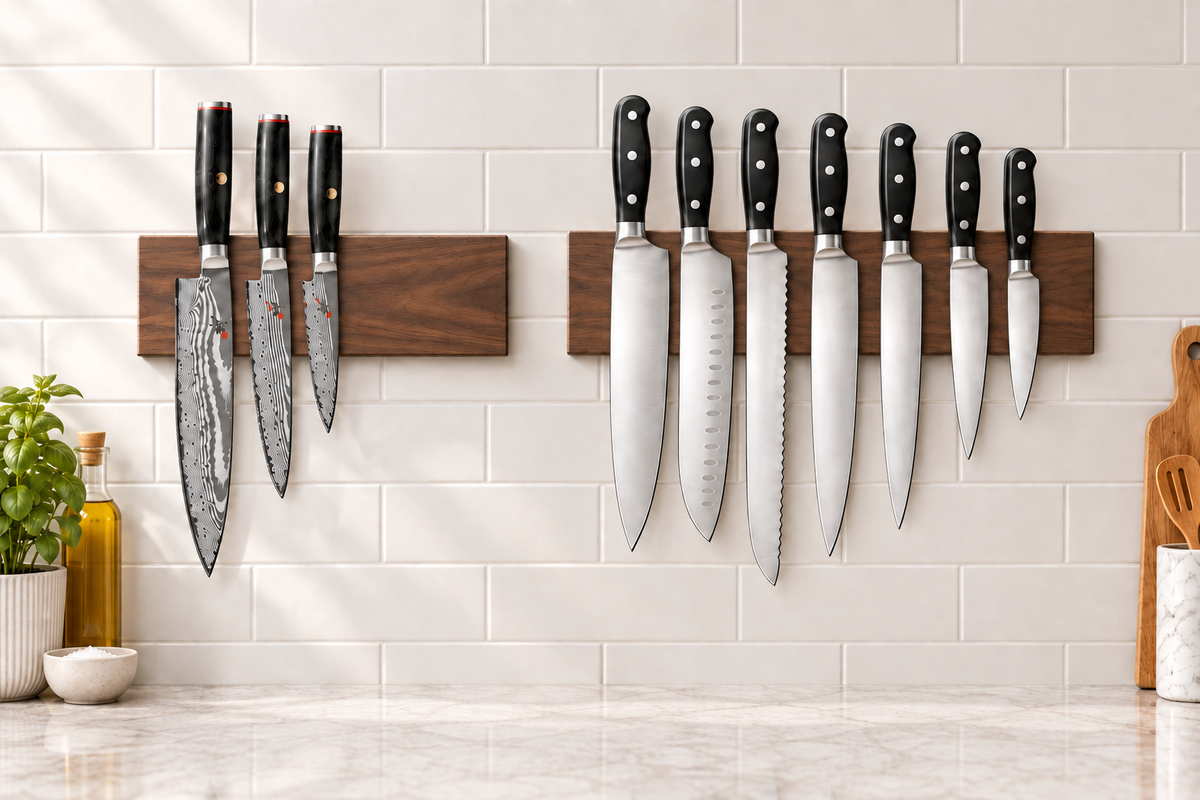 Walnut wall-mounted magnetic knife holders